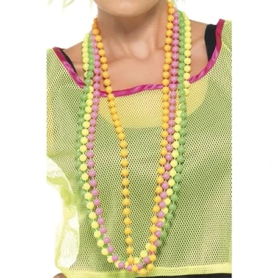 Image of Smiffys Beads Fluorescent, Neon 4 Strands, 1980&#039;s Fancy Dress, 1980s Dress Up Jewellery