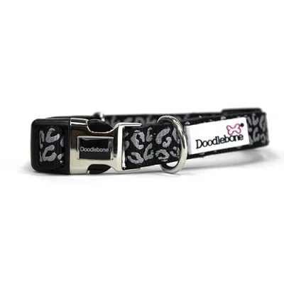 Image of Doodlebone Padded Collar, Coal Leopard Reflective, 1 2