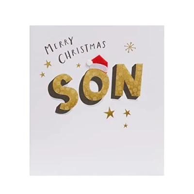 Image of UK Greetings Christmas Card for Son Gold Lettering Design