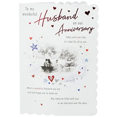 Image of Piccadilly Greetings Traditional Annivesary Card Husband,grey, 9 x 6 inches
