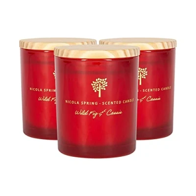 Image of Nicola Spring Soy Wax Scented Candles 21 Hours Burn Time 130g Wild Fig &amp; Cassis Pack of 3