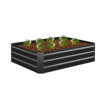 Image of Relaxdays Raised Flowerbed, Metal, Black, 30 x 120 90 cm