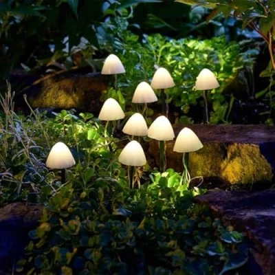 Image of Garden Mile 10pc Mushroom Solar String Lights Long Length Outdoor Waterproof Pathway Lighting Toadstool Lamp Decorations for Patio Yard Flowerbed