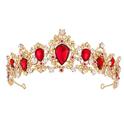 Image of Crowns for Women, Vofler Gold Tiara w/ Ruby Baroque Red Crystal Rhinestone Head Piece Accessories Princess Queen Bridal Bride Birthday Wedding Pageant Prom Quinceanera Halloween Costume Party