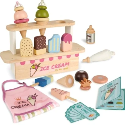 Image of RRIBOUDWAN ice cream Toy for kids, Wooden Set, Kids Cart, Play Food, Kitchen Accessories, shop toys Gifts 3 Year Olds Girls Boy