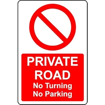 Image of Private Road no Turning Parking Safety Sign 3mm Aluminium (300mm x 200mm)