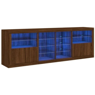 Image of vidaXL Sideboard with LED Lights, Storage Cabinet for Living Room, Cupboard Storage, Hallway Side Highboard, Modern Style, Brown Oak