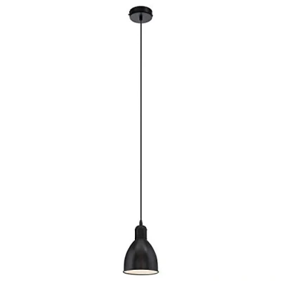 Image of Eglo Priddy Vintage/Industrial Pendant Light, Retro Black and White Steel Hanging lamp, E27 Socket