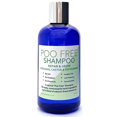 Image of POO FREE Shampoo Repair &amp; Grow 99% Natural Castor, Avocado, Mint. Sulfate/Parabens Free. Gentle, Concentrated. pH 5.5 For Sensitive Skin. 250ml