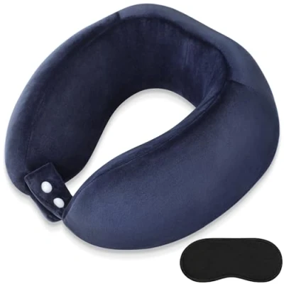 Image of FEUFOAM Soft Neck Pillow for Travel Portable U Shaped Pillows Removable Washable Memory Foam Suitable Airplanes Adults Trains Bus Offices Home Dark Blue