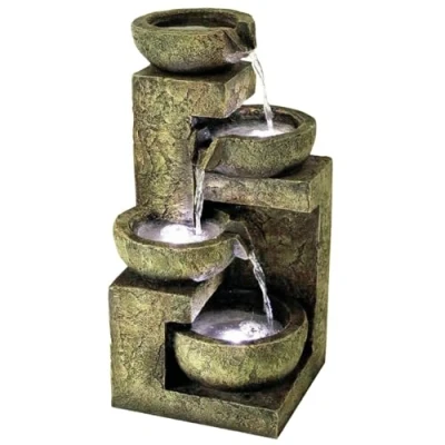 Image of GEEZY Garden Water Feature LED Fountain Indoor/Outdoor Cascading Freestanding Polyresin Statue Lights &amp; Decoration (4 Tier Fountain)