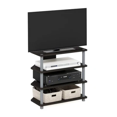 Image of Furinno Turn N Tube Easy Assembly 4 Tier Petite Entertainment Center / TV Stand Unit Desk, Espresso/Grey