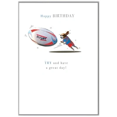 Image of Noel Tatt Male Birthday Card General for Men Dog Rugby Eco Friendly and Recyclable