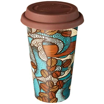 Image of De&#039;Longhi Hot Coffee Travel Mug Ceramic Thermal Double Wall + Silicone Lid, 10 oz, Taster Theme