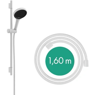 Image of hansgrohe Rainfinity shower set, head with rail 65cm, holder and Designflex textile hose 160cm, hand 3 sprays, matt white, 28745700, 28745700