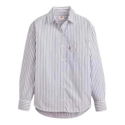 Image of Levi&#039;s Harlie Boyfriend Shirt Marinas Stripe Navy Blazer Blue L