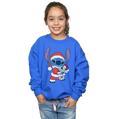 Image of Disney Girls Lilo and Stitch Christmas Sweatshirt Royal Blue 5 6 Years