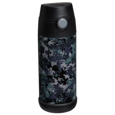 Image of Snug Kids Flask Stainless Steel Insulated Water Bottle with Straw for Children/Toddlers (Girls/Boys) Black Digi Camo, 350ml