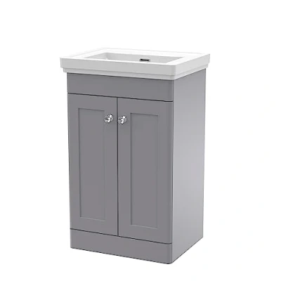 Image of nuie CLC223H Classique Floor Standing 2 Door Vanity Unit &amp; 0 Tap Hole Fireclay Basin, 500mm, Satin Grey