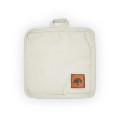 Image of BO877006 Barbary &amp; Oak Cotton Pot Holder with Leather Details, Hanging Loop, 20cm, Cream