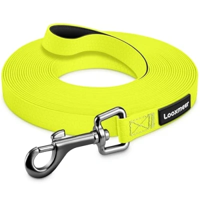 Image of Looxmeer Dog Training Lead, Sturdy Nylon Extra 25 Meters (82ft) Leash, Long Line for Recall, Obedience Pet Lead Leash with Storage Bag Medium Large Dogs, Neon Yellow