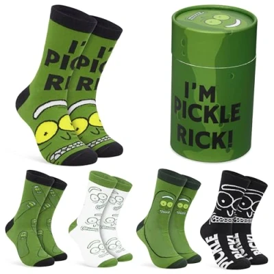 Image of Rick and Morty Mens Calf Length Socks, Pack of 5 Soft Breathable Funny Socks Gifts for Men (Green)