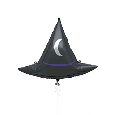 Image of Unique 23659 Giant Foil Witch Hat Balloon 63 cm Halloween Party 1 Count (Pack of 1), Black