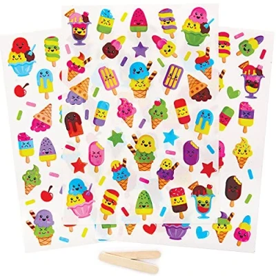 Image of Baker Ross FC880 Ice Cream Rub On Transfer Stickers Pack of 150, Stickers, Kids Waterproof Crafts Ceramic Wood and Paper