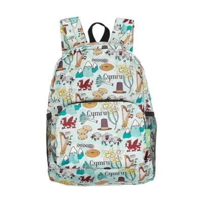 Image of ECO CHIC Lightweight Foldable Water Resistant Mini Backpack Folds Into Pouch for Storage (Wales Montage Blue)
