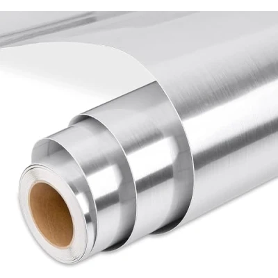 Image of Prime Vinyl Brushed Silver Permanent Roll, for Craft, 12‘’ x 15 FT, Metallic Self Adhesive Vinyl, Silhouette Cameo, Home Decal, Easy to Weed