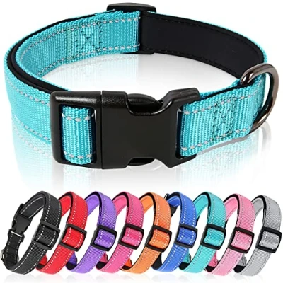 Image of HEELE Dog Collar, Reflective Soft Neoprene Padded Breathable Nylon Pet Collar Adjustable for Small Dogs, Lightweight Walking and Training Sky Blue, S(26 38cm)