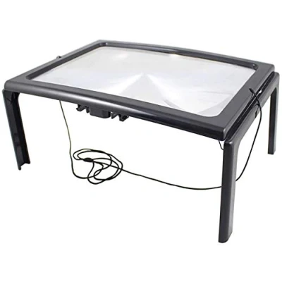 Image of Large A4 Reading Magnifier with 4 LED Light,3X Full Page Magnifying Glass Foldable Desktop Stand Hands Free Rectangular Loupe Aid for Seniors Low Vision Aging Eyes