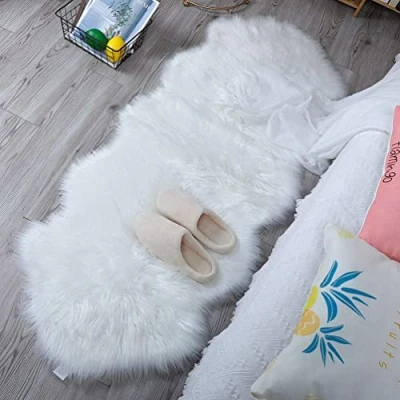 Image of JXLOULAN Fluffy Sheepskin White Rug 60 x 160 cm Faux Fur Area Rugs for Bedroom Decor Living Room Chair Sofa