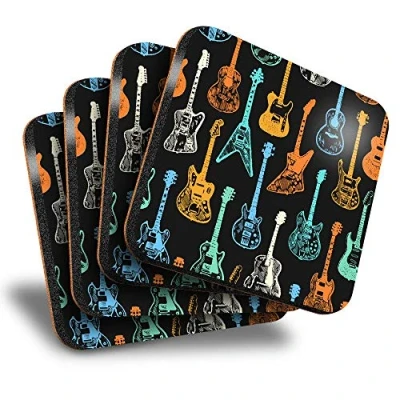 Image of Destination Vinyl ltd Great Coasters (Set of 4) Square Guitars Music Band Dad Drink Glossy Coasters/Tabletop Protection for Any Table Type #3879