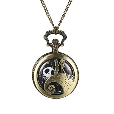 Image of JewelryWe Antique Nightmare Before Christmas Pocket Watch Men Women with Chain Necklace for Xmas