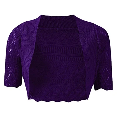 Image of New Womens Knitted Ladies Bolero Short Sleeve Cardigan Crochet Shrug (Medium(UK12 14)(US8 10)(EU40 42), Purple)
