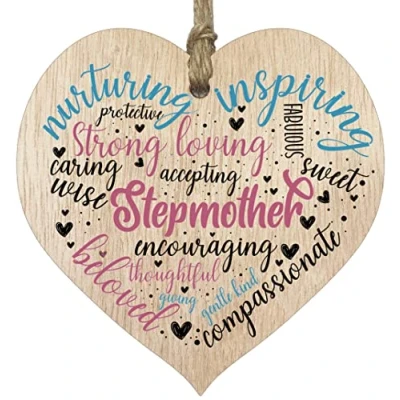 Image of Step Mum Birthday Gifts Wooden Heart Plaque, Light Wood Sign, Mothers Day For Her, Worlds Best Hanging Heart, Stepmum Mother, Presents on Her