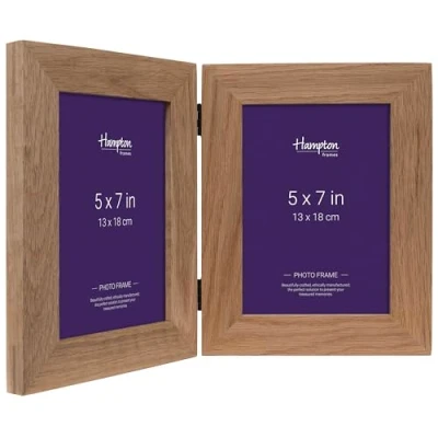 Image of Hampton Frames NEW ENGLAND Solid Oak Wood Photo Frame (Hinged Double 5x7 (13x18cm)), natural