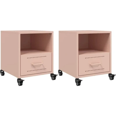 Image of vidaXL Bedside Cabinets 2 pcs Pink 36x39x43.5 cm Steel