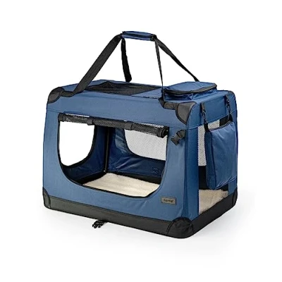 Image of lionto Pet Carrier Foldable Dog Transport Box Car Crate Small Animal Carrier, (M) 60x42x44 cm blue
