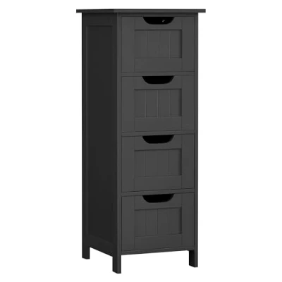 Image of VASAGLE Bathroom Floor Storage Cabinet, Unit with 4 Drawers, Cabinet Freestanding, 30 x 82 cm, Living Room, Dining Kitchen, Modern Style, Ink Black LHC040B01