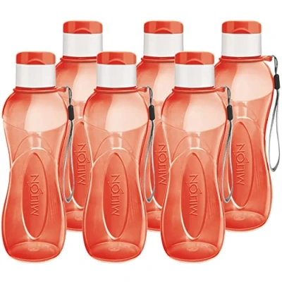 Image of MILTON Water Bottle Kids Reusable Leakproof 12 Oz Plastic Wide Mouth Large Big Drink BPA &amp; Leak Free with Handle Strap Carrier for Cycling Camping Hiking Gym Yoga (Red 6 pack)