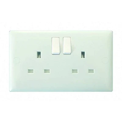 Image of Varilight 2 Gang (Double), 13 Amp Double Pole Switched Socket, White Moulded Bevel XO5W