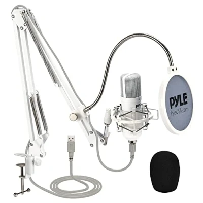Image of Pyle USB Condenser Microphone Streaming Kit Professional Computer/Mac Mic Audio Cardioid Boom with Adjustable Arm Stand &amp; Pop Filter for Podcast, Gaming, Studio, YouTube
