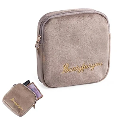 Image of Sanitary Napkin Storage Bag Reusable Waterproof Period Kit with Zipper Feminine Menstruation First Bags for Teen Girls Women Ladies （Khaki）