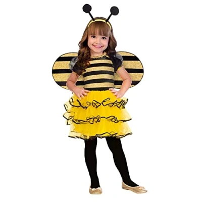 Image of amscan 9904178 Toddler Bumble Bee with Wings &amp; Antennae Boppers Girls Fancy Dress Costume Age: 1 2 Years