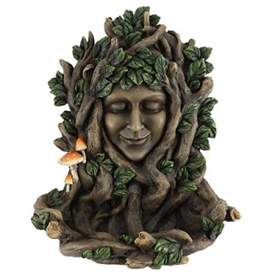 Image of Captivating Leafy Green Goddess Resin Hanging Plaque 28.5cm x 22.5cm (1 Pc.) With Enchanting Toadstools Detail Perfect For Indoor &amp; Outdoor Decor