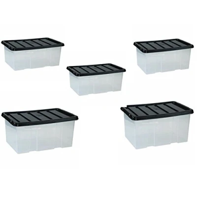 Image of 7 Litre Storage Container Box With Black Lid x 5 (TML108)