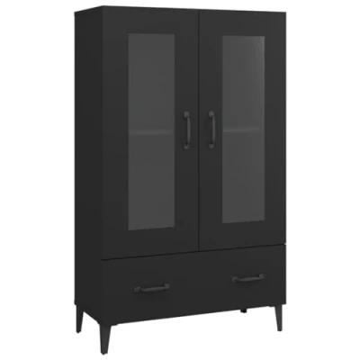 Image of vidaXL Highboard Storage Cabinet with Glass, Engineered Wood, Black Spacious Organizer for Bedroom or Living Room, Easy clean Surface, Modern Scandinavian Design, 70x31x115 cm