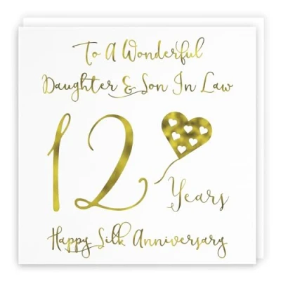 Image of Hunts England Large Daughter And Son In Law 12th Anniversary Card To A Wonderful &amp; 12 Years Happy Silk Milano Collection 210 x mm
